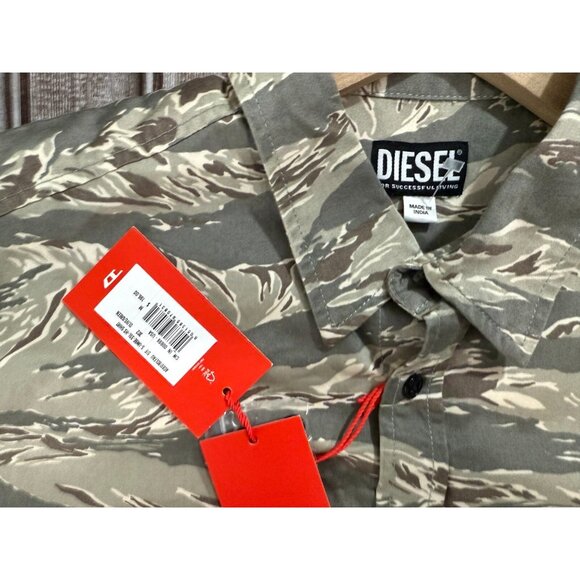 DIESEL Allover Print camo shirt size M color olive green NWT mspr 196 - Picture 3 of 7